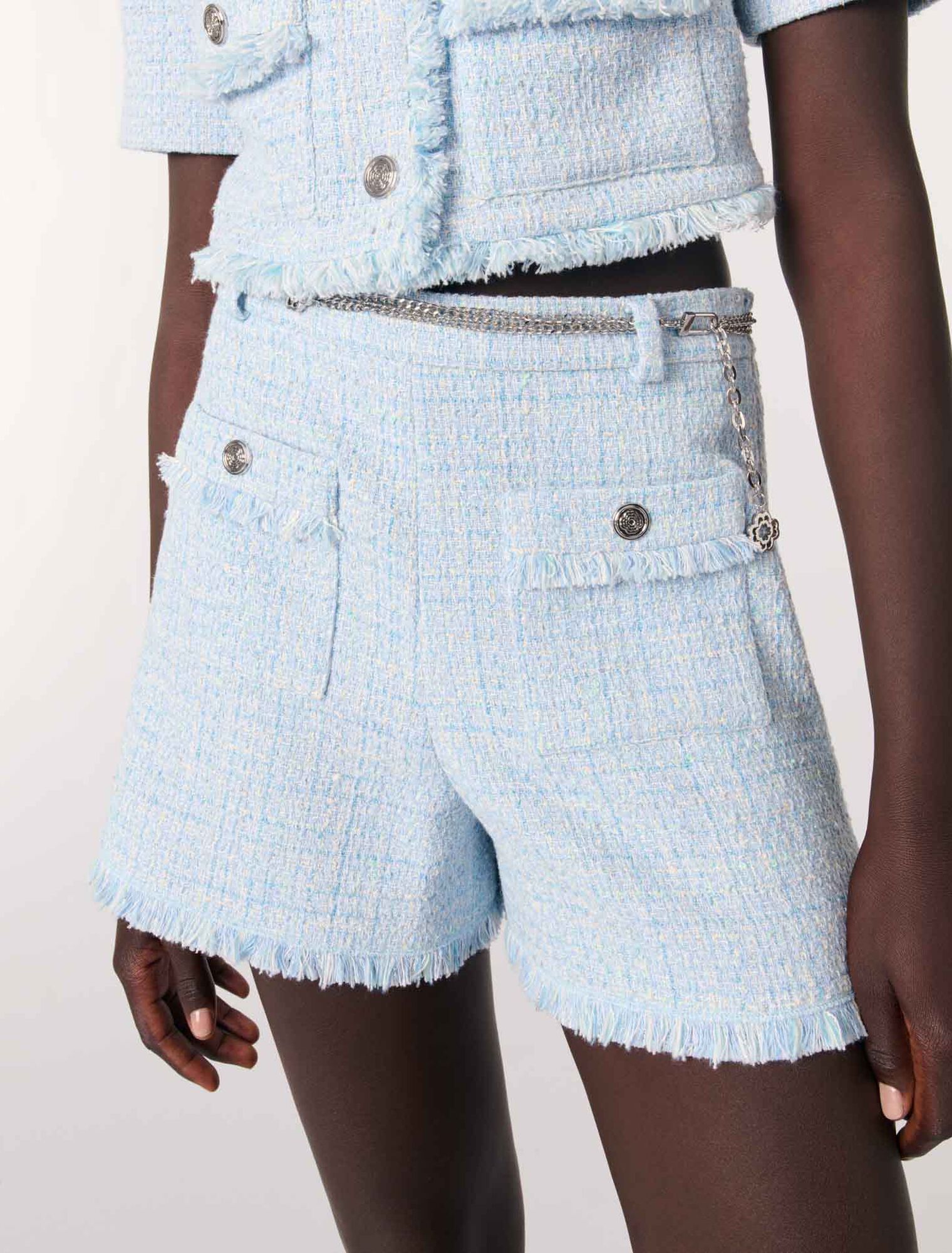 Short en tweed avec ceinture